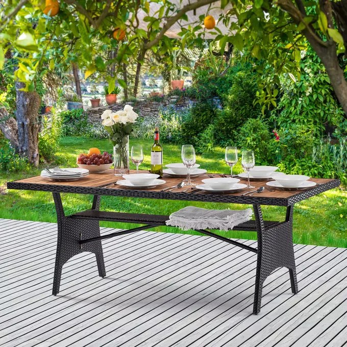 Mesa de jardim Polyrattan Takeo 190x90x74cm acácia preto