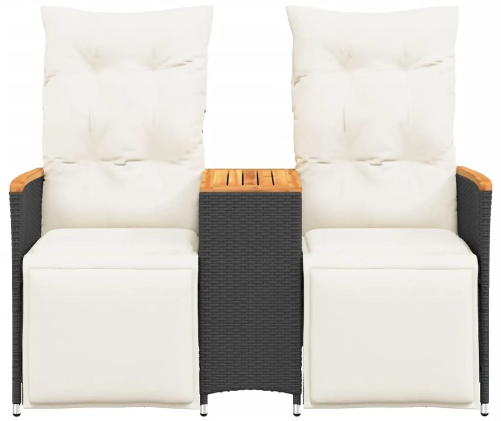 Sofá de jardim reclinável 2 lugares com mesa vime PE preto