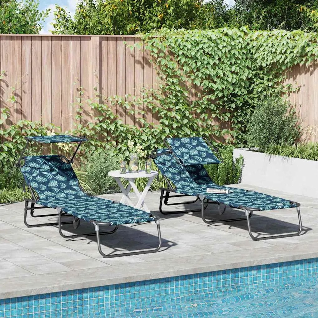 vidaXL Cadeiras de sol dobráveis - Conjunto com estampa de folhas em tecido Oxford 600D