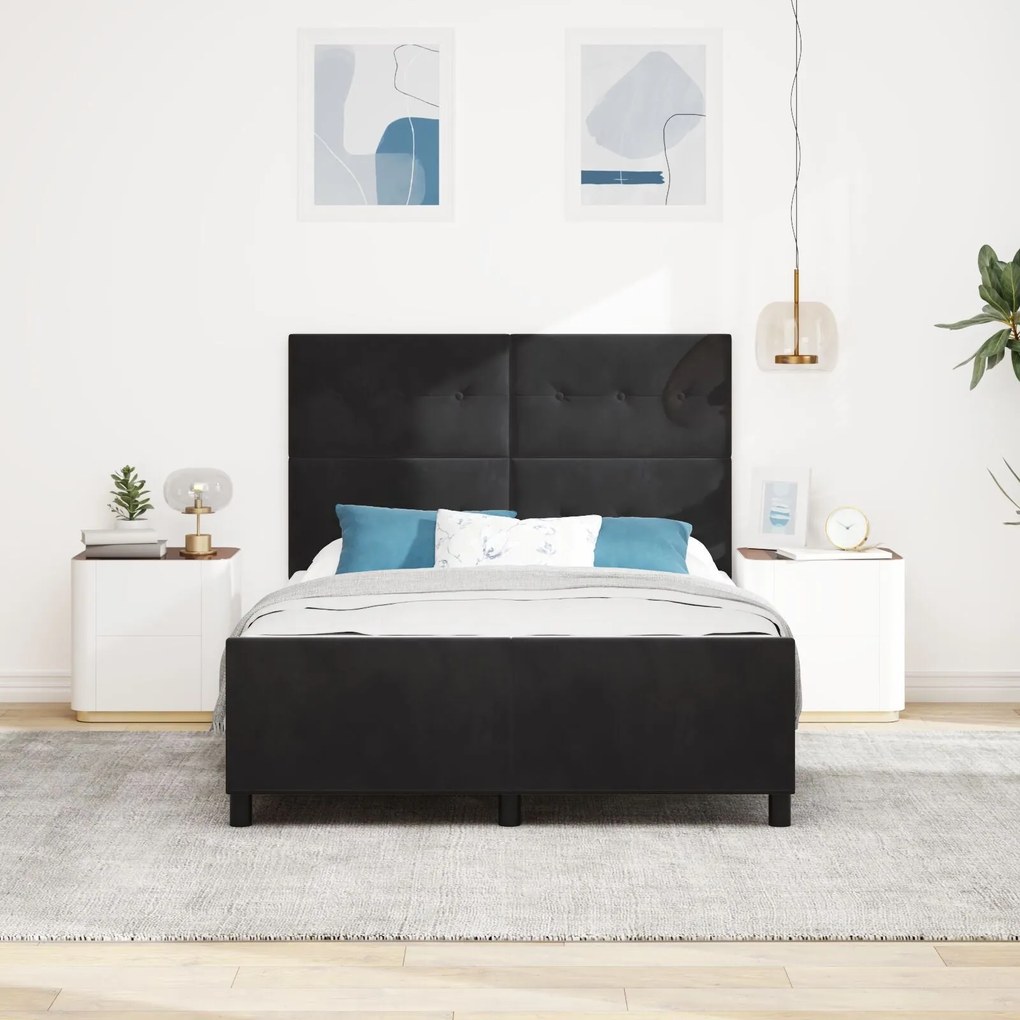 Estrutura de Cama vidaXL Preta 140x190 cm em Veludo