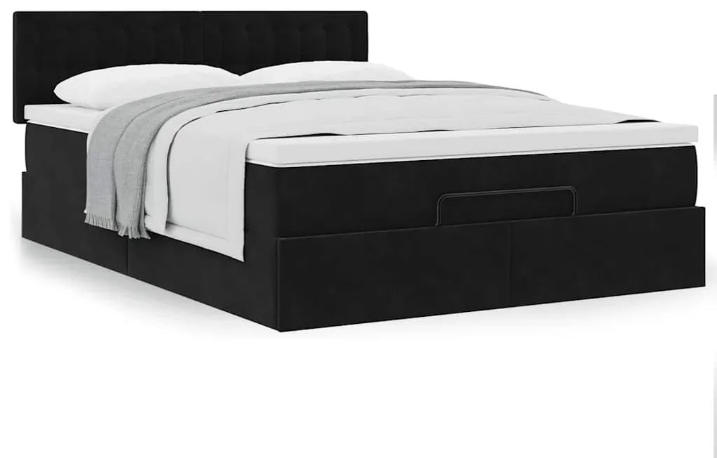 Estrutura de cama otomana com colchão 140x200 cm veludo preto