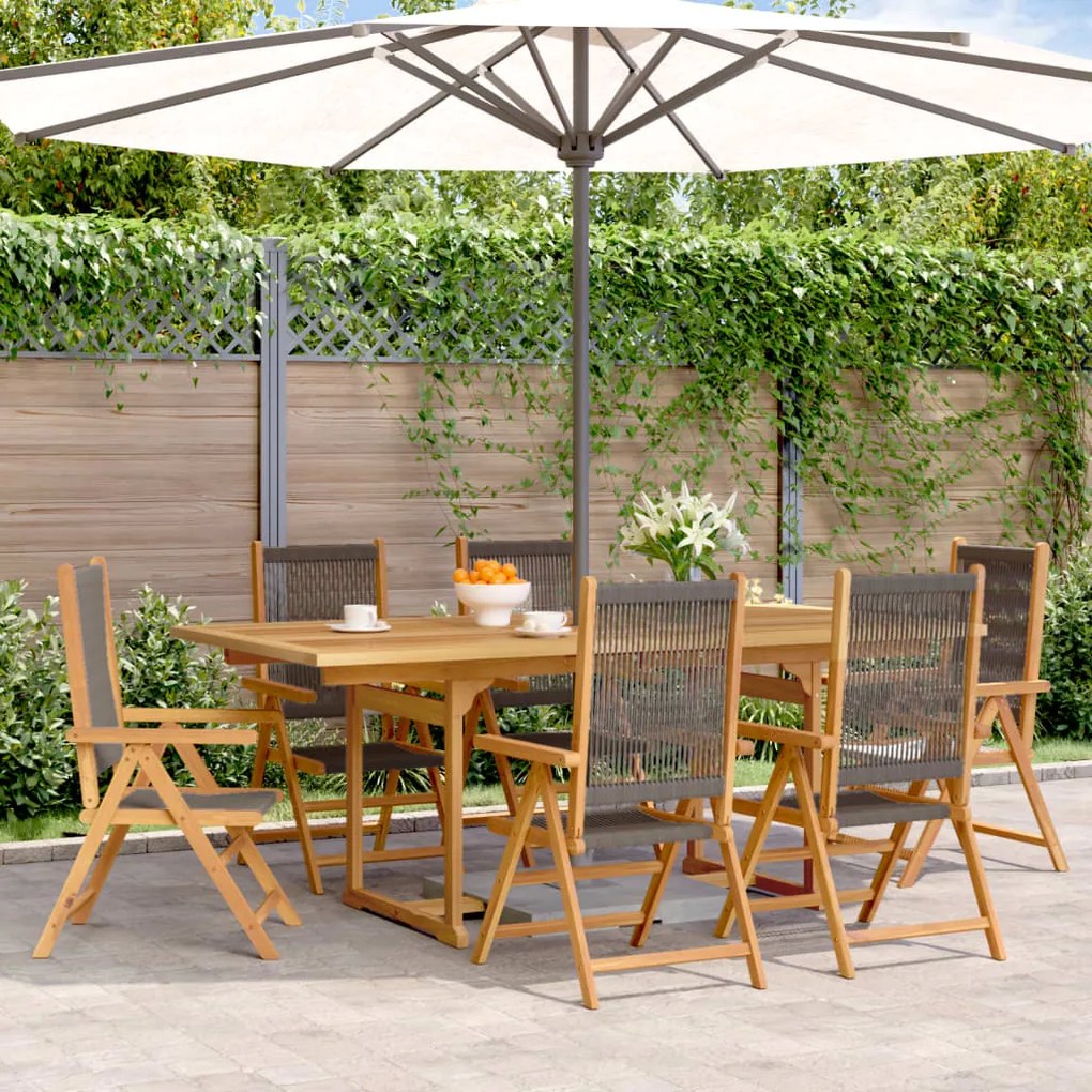 7 pcs conj. jantar p/ jardim polipropileno/madeira maciça cinza