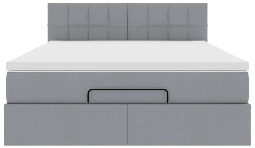 Cama otomana com colchão 140x190 cm tecido cinzento claro