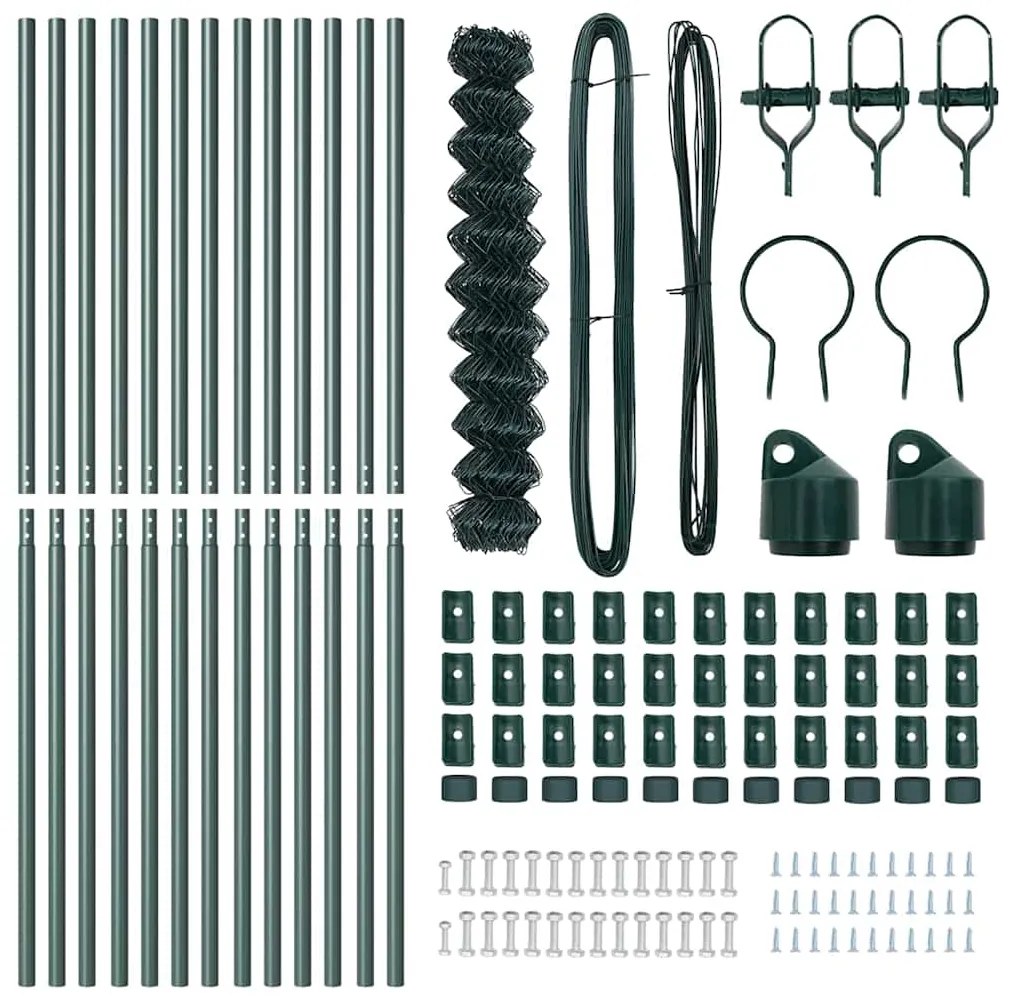 Conjunto de Postes de Cerca Verde 1.4 x 25 m Aço Galvanizado