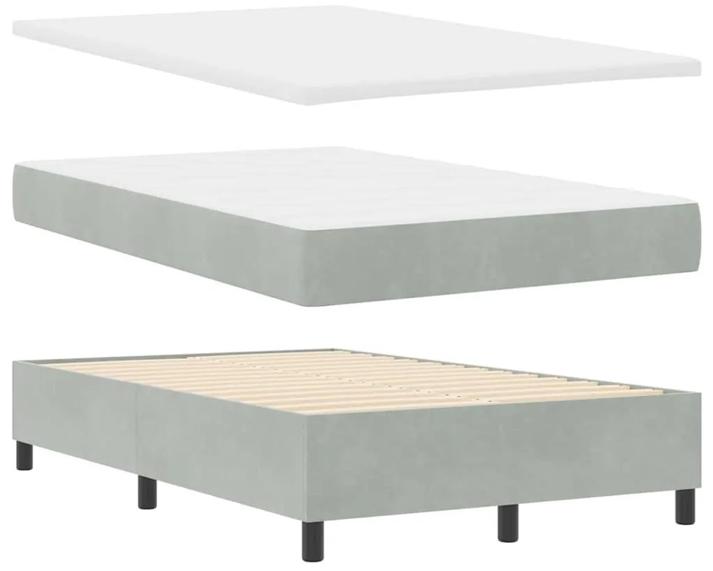 Cama Box com Colchão e Luz LED Cinza Claro 120x200 cm Veludo