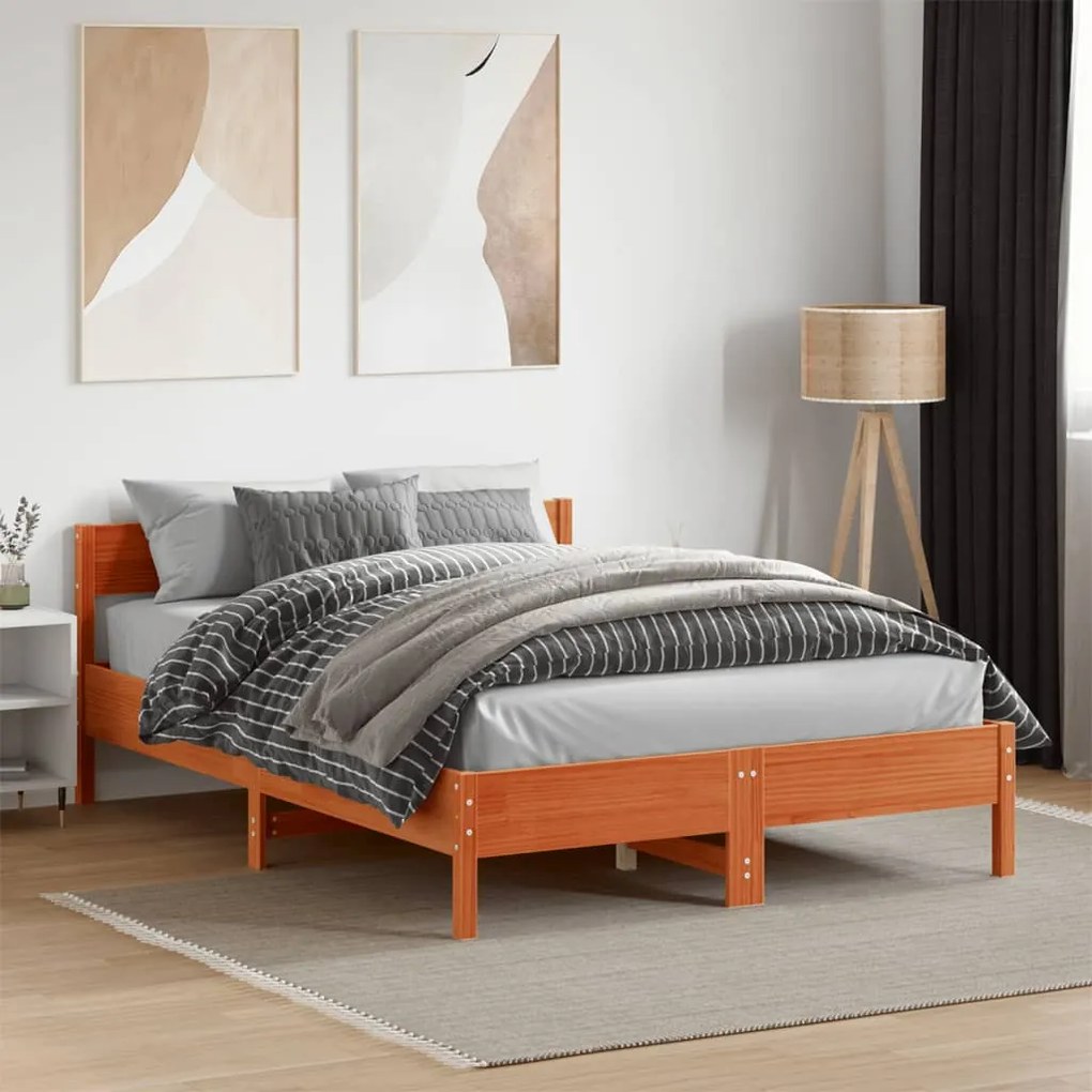 Cama sem colchão 140x190 cm pinho maciço castanho-mel