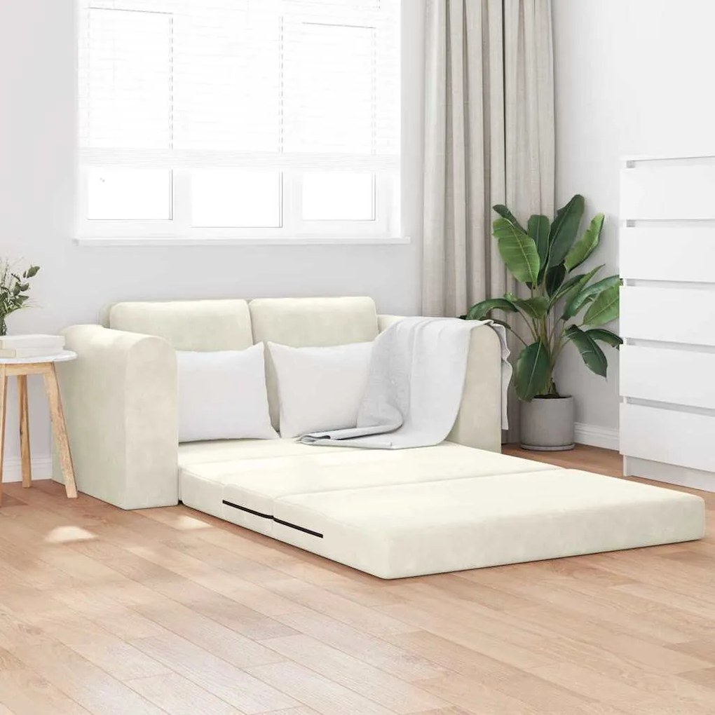Sofá-Cama 2 em 1 Creme 148x71x83 cm Veludo