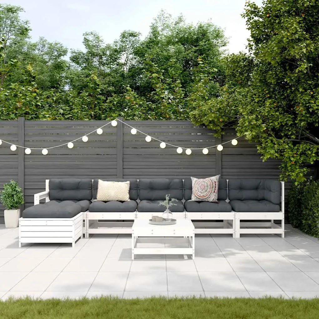 7 pcs conjunto lounge de jardim pinho maciço branco