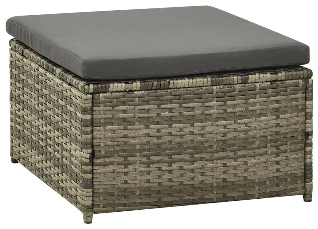 3 pcs conjunto lounge de jardim c/ almofadões vime PE cinzento