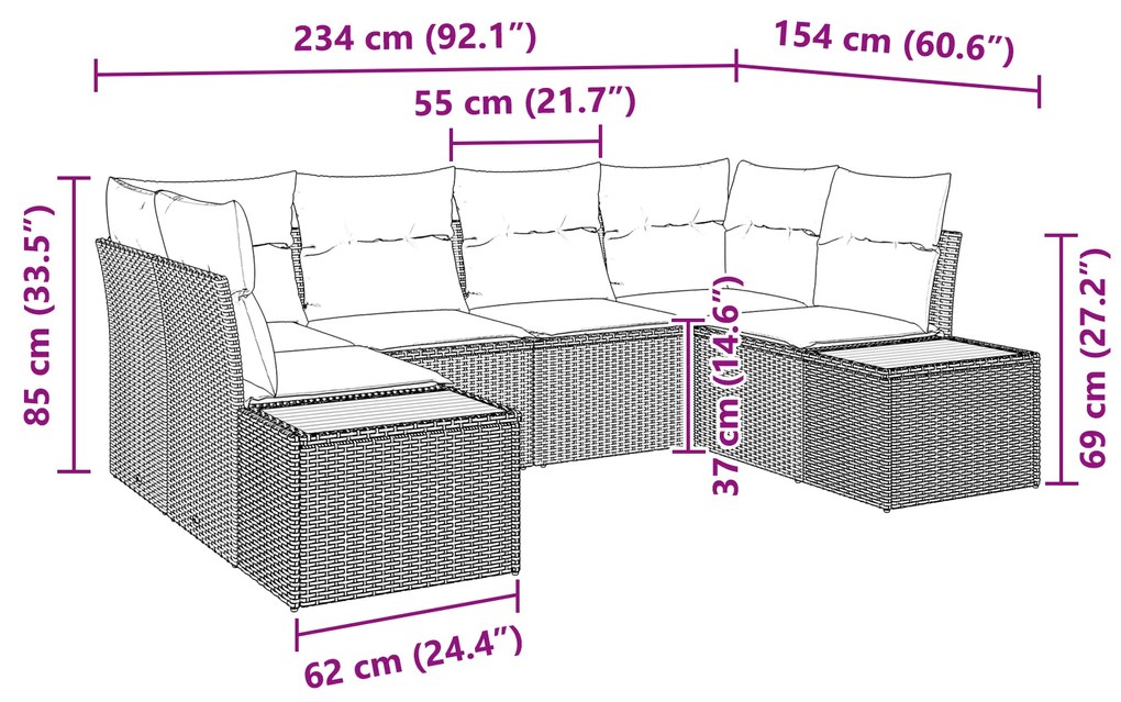 Conjunto de Sofá de Jardim de 6 Peças com Almofadas Preto Rattan