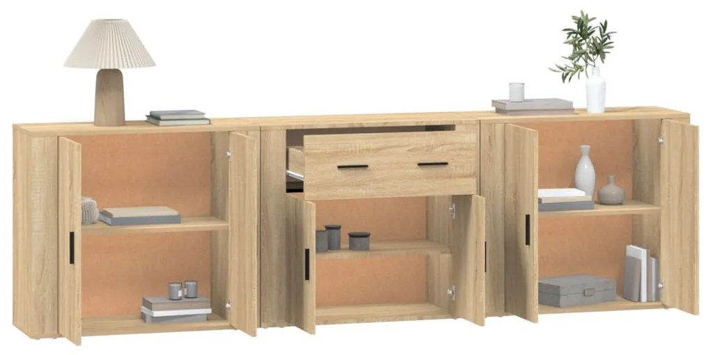 Aparadores 3 pcs madeira processada cor carvalho sonoma