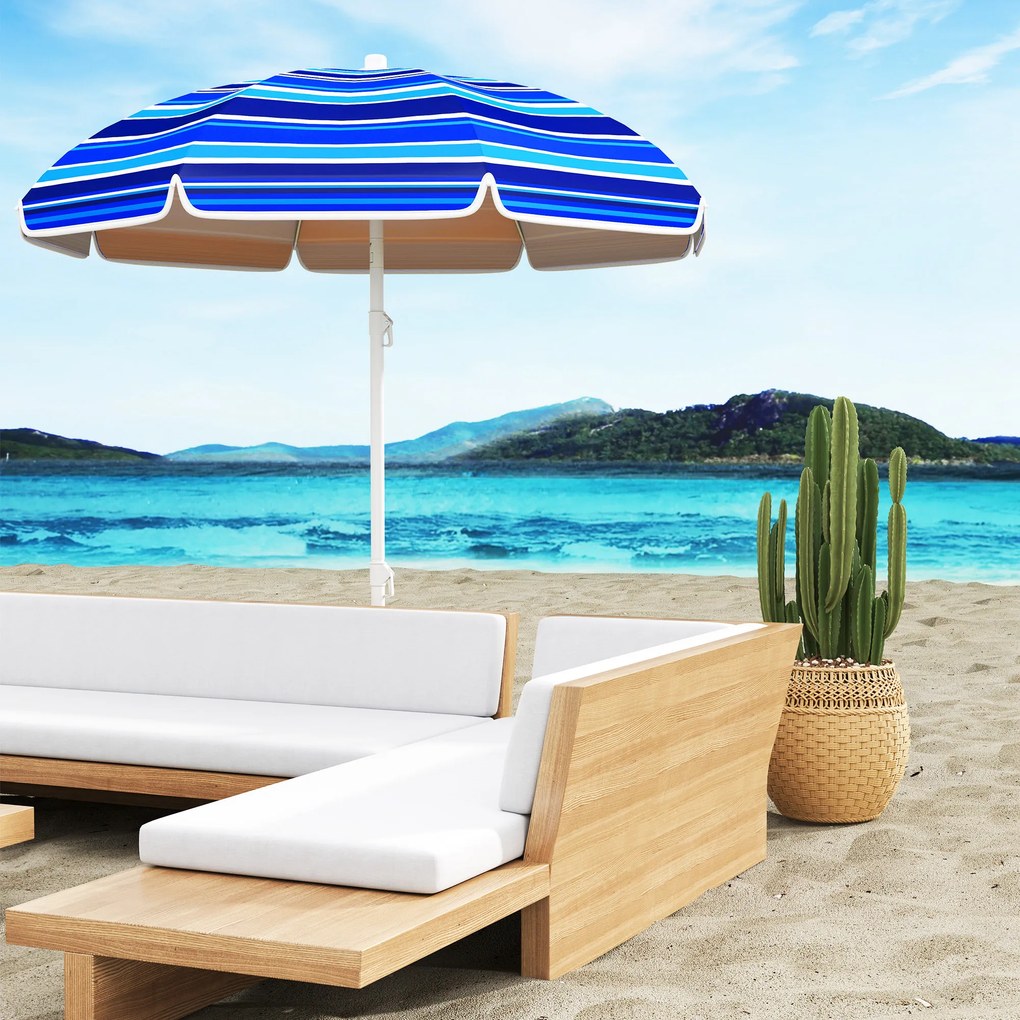 Chapéu de Sol Grande para Praia Ø180 cm Dobrável com Ângulo Ajustável Proteção UV50+ Impermeável Mastro de Ø32 mm Multicolor