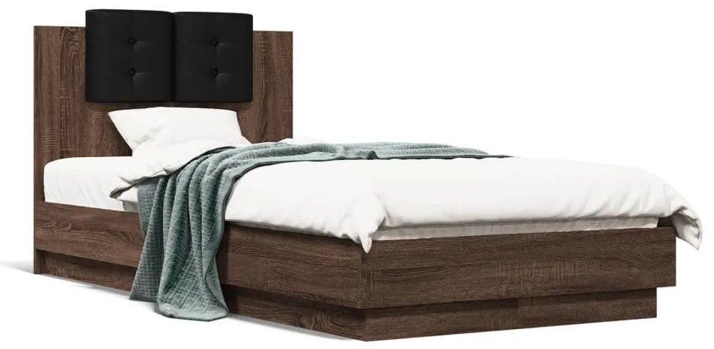 vidaXL Estrutura cama cabeceira/luzes LED 90x190 cm carvalho castanho