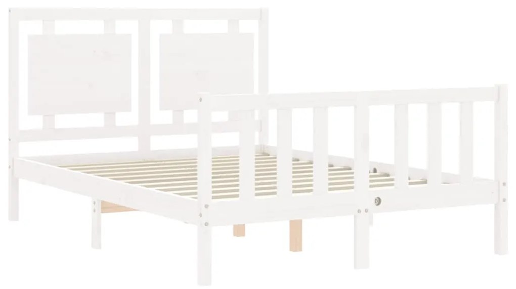 Estrutura de cama com cabeceira 140x200cm madeira maciça branco