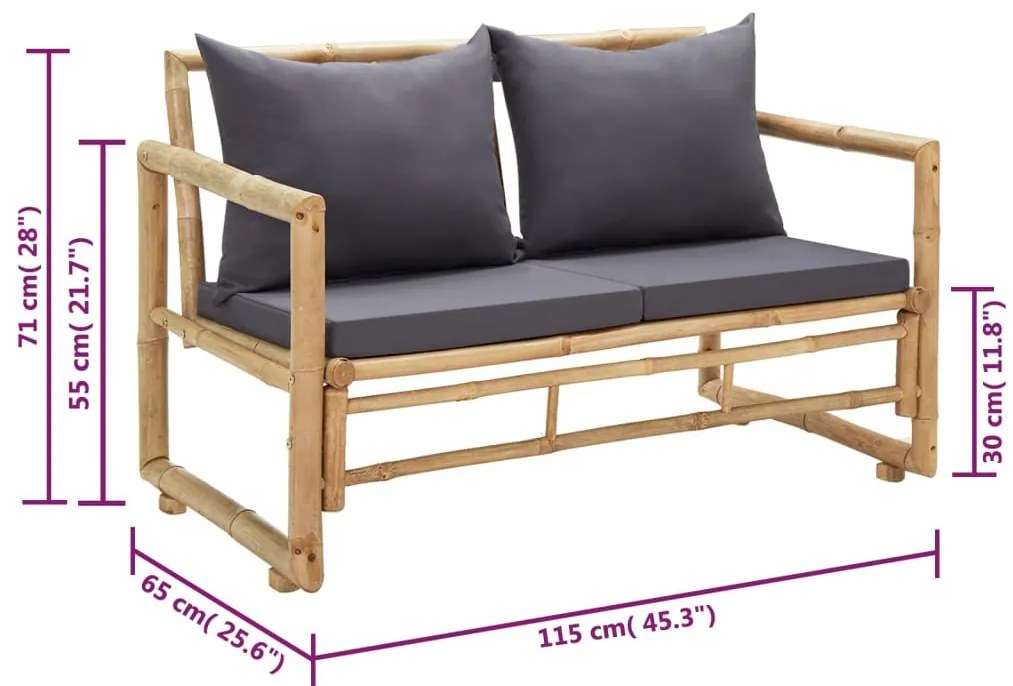 Banco de jardim com almofadões 115 cm bambu