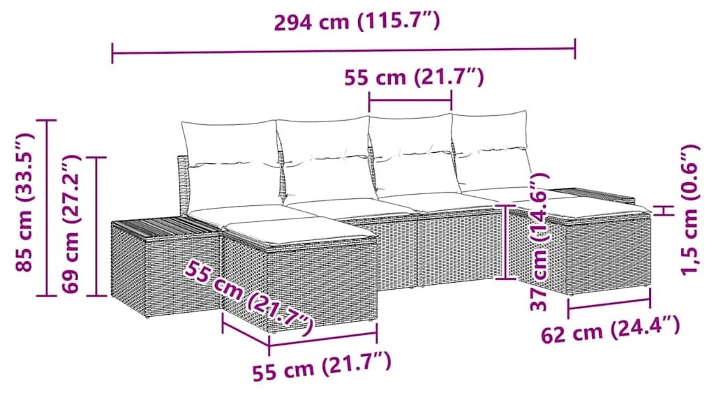 Conjunto de Sofás de Jardim vidaXL Conjunto de 6 Bege e creme