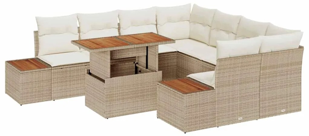 Conjunto de Jantar de Jardim de 9 Peças com Almofadas Bege
