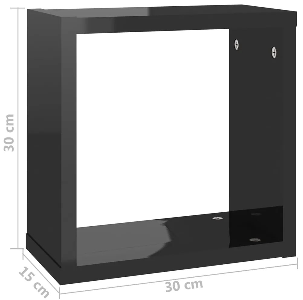 Prateleiras parede forma de cubo 6 pcs 30x15x30 cm preto brilh.