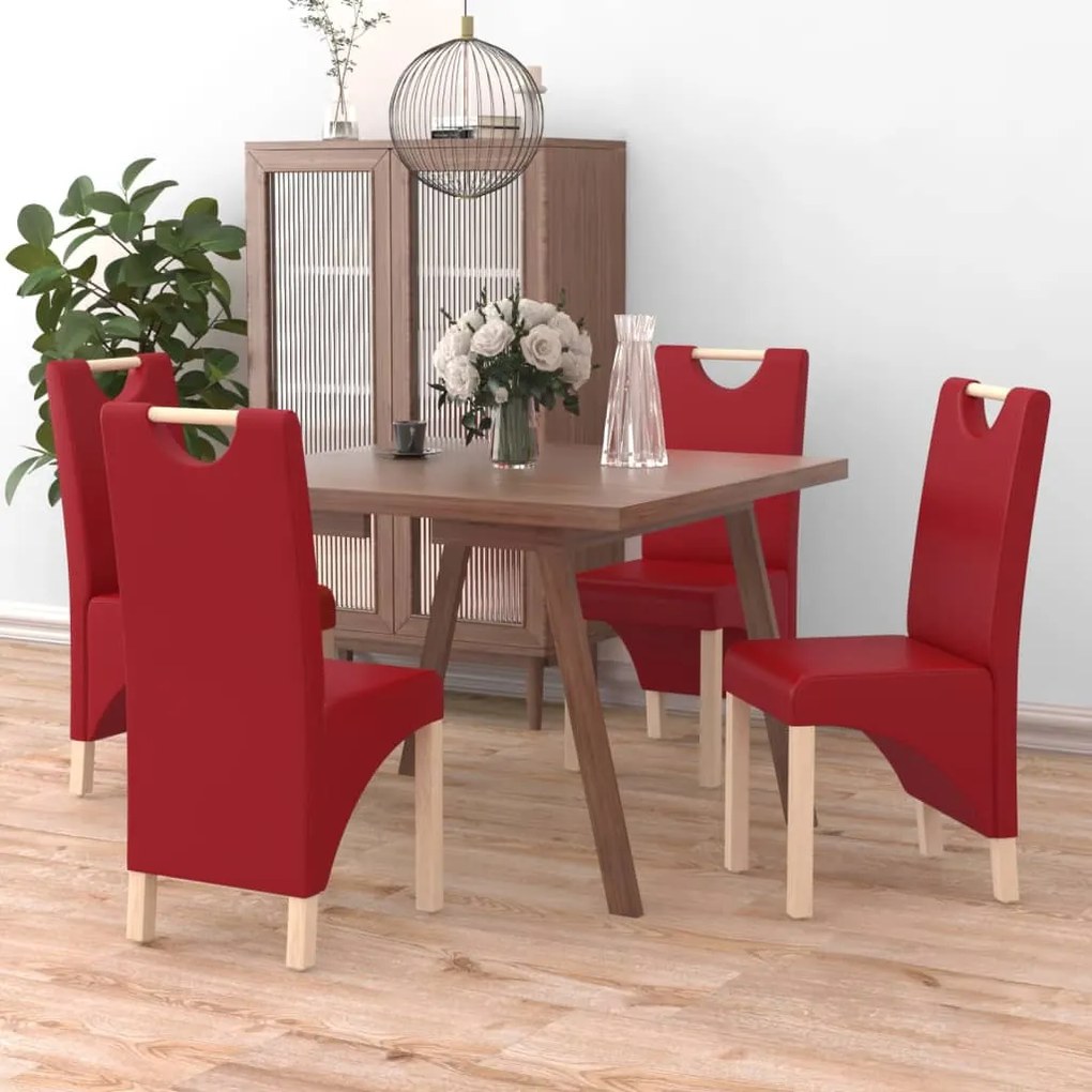 vidaXL Cadeiras de jantar 4pcs couro artificial vermelho tinto