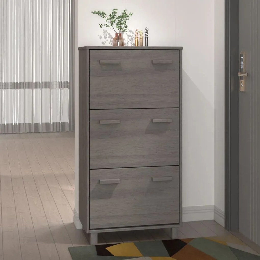 340515 vidaXL Sapateira HAMAR 59,5x35x117 cm pinho maciço cinza-claro