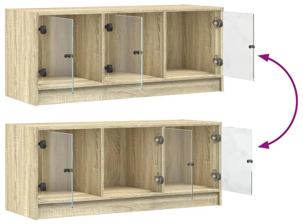 Móvel de TV c/ portas de vidro 102x37x42 cm carvalho sonoma