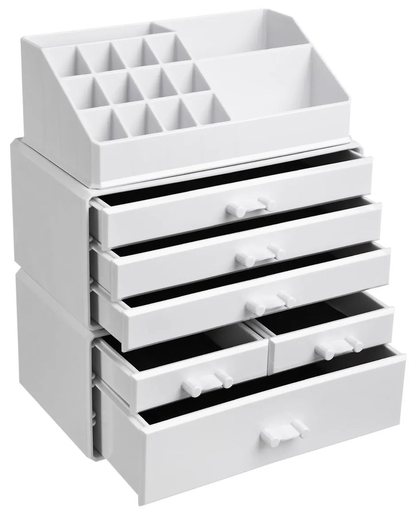 Organizador grande de maquiagem em acrílico SONGMICS, caixa de cosméticos empilhável com 6 gavetas, para paleta, pincel, base, batom, esmalte, grampos de cabelo, ótimo presente para entes queridos, branco JKA009WT