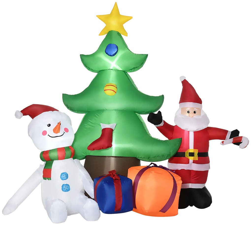 Árvore de Natal Insuflável 190cm com Luzes LED Impermeável IP44 e Inflador Decoração de Natal para Interiores e Exteriores 210x92x190cm Multicor