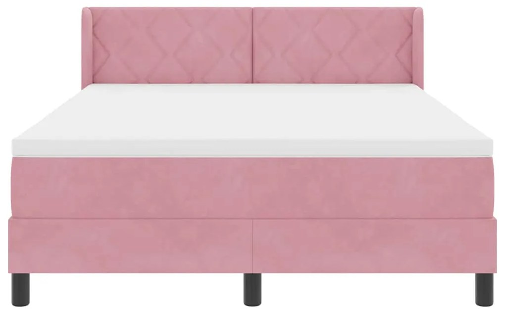 Cama Box Spring com Colchão Rosa 160x200 cm Veludo