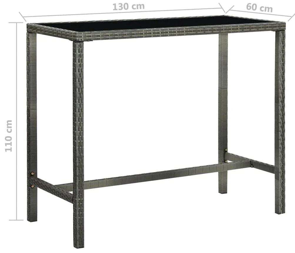 7 pcs conjunto de bar p/ jardim c/ almofadões vime PE cinzento