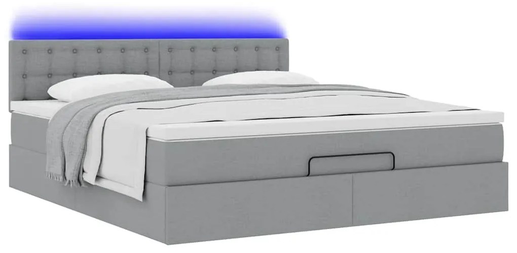 Cama otomana com colchão 160x200 cm tecido cinzento claro