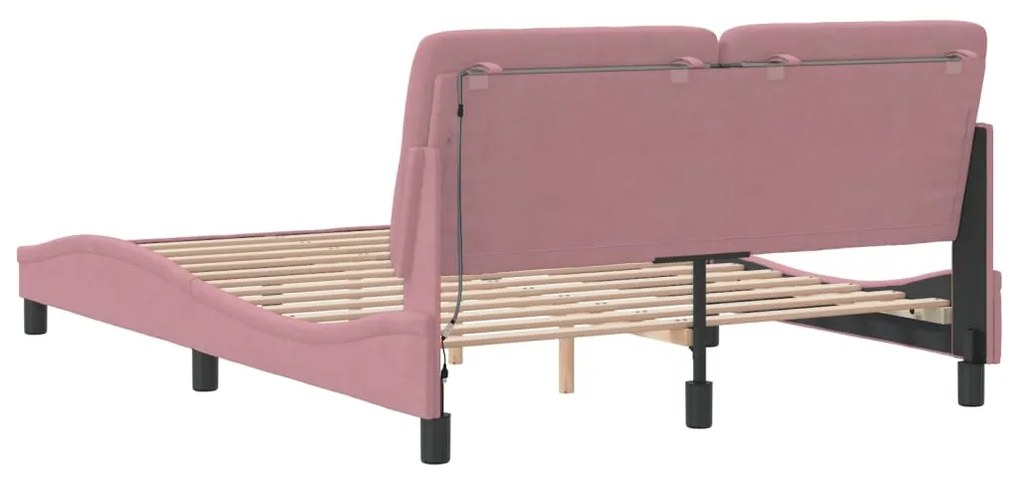 Estrutura de cama c/ luzes LED 120x200 cm veludo rosa