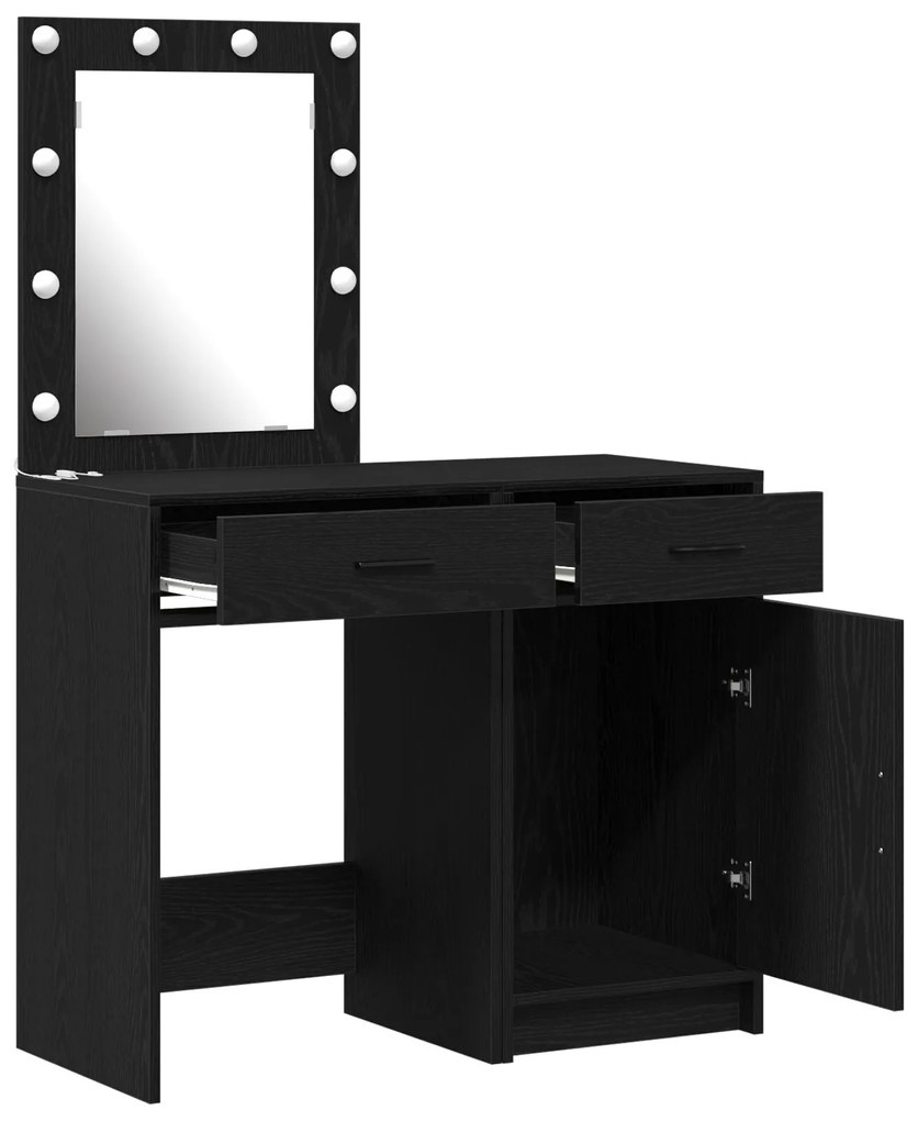 Conjunto de Mesa de Toucador 2 Peças com LED de Carvalho Preto Engenha