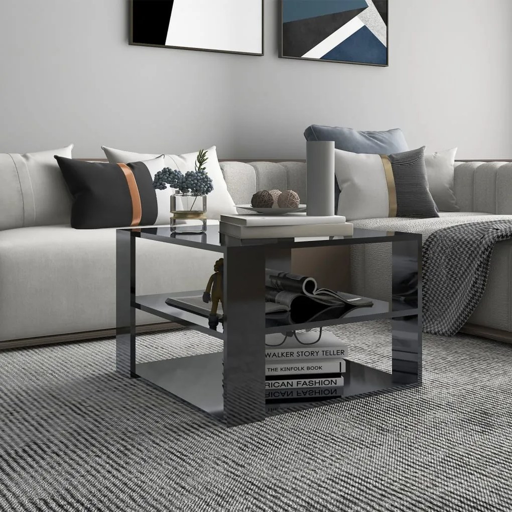 806327 vidaXL Mesa de centro 60x60x40 cm contraplacado cinzento brilhante