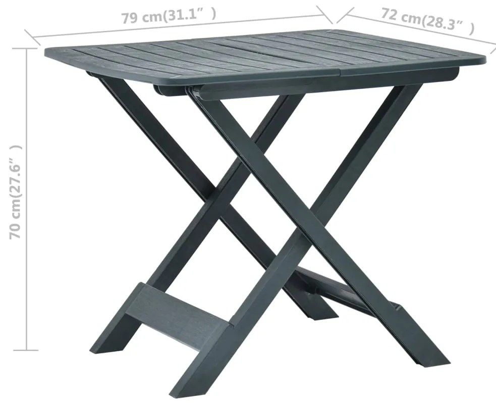 Mesa de jardim dobrável 79x72x70 cm plástico verde