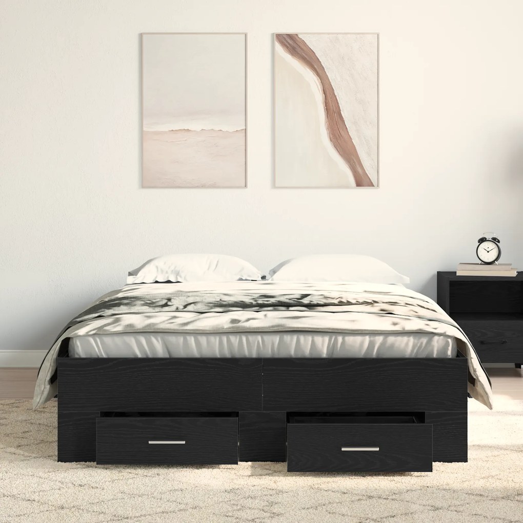 Cama com Gavetas vidaXL Carvalho Preto 120x190 cm Madeira de Engenhari