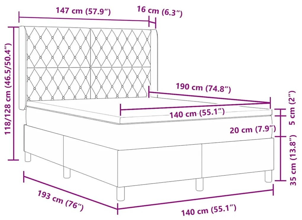 Cama Box Spring com Colchão vidaXL Cinza Escuro 140x190 cm Veludo
