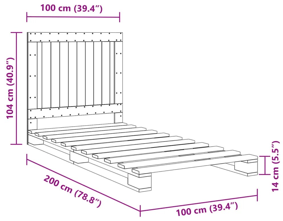 Estrutura de cama com cabeceira 100x200cm pinho maciço