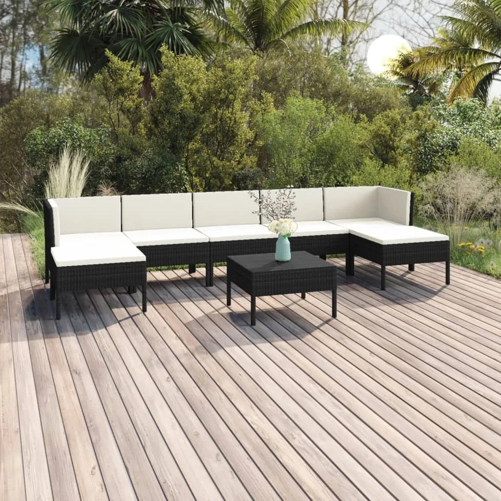 vidaXL 8 pcs conjunto lounge de jardim c/ almofadões vime PE preto