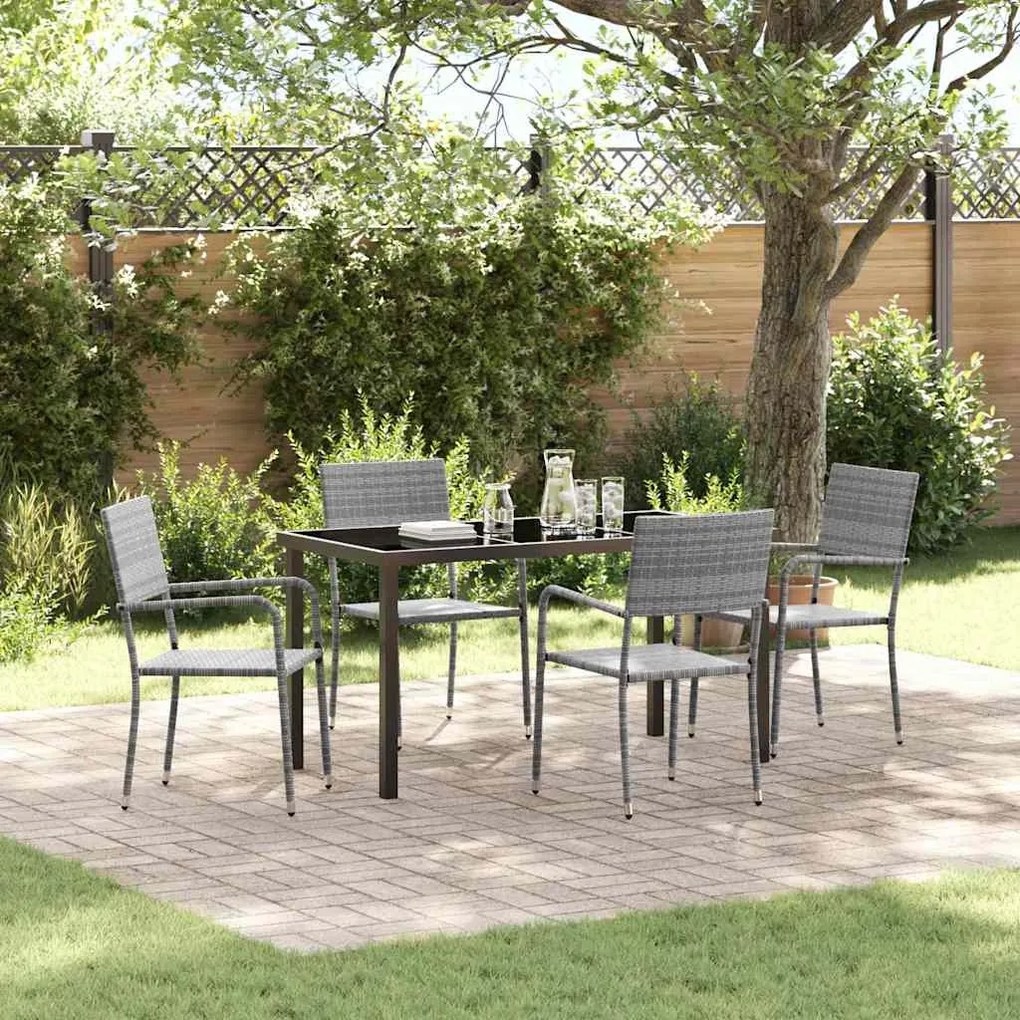 vidaXL Conjunto de Jantar de 5 Peças em Cinza, feito de Rattan Sintético.