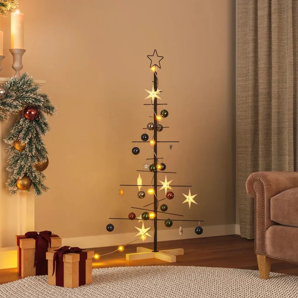 vidaXL Árvore de Natal de metal com base em madeira 120 cm preto