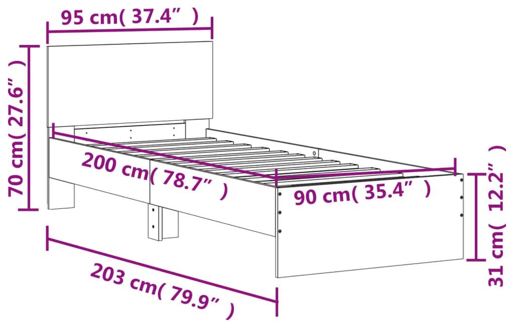 Estrutura de cama c/ cabeceira 90x200cm derivados madeira preto