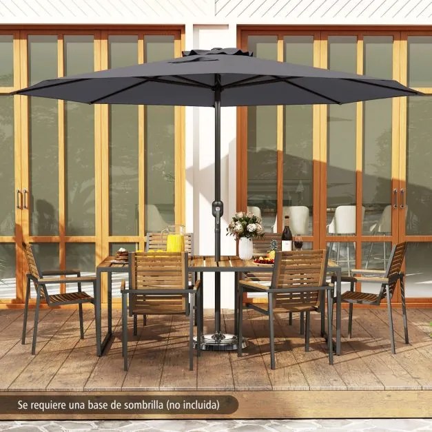 Guarda-sol de exterior com manivela 8 varetas para jardim 360 x 250 cm-Cinza
