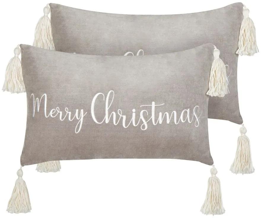 Conjunto de 2 almofadas decorativas com franjas e padrão natalício em veludo cinzento 30 x 50 cm LITHOPS Beliani