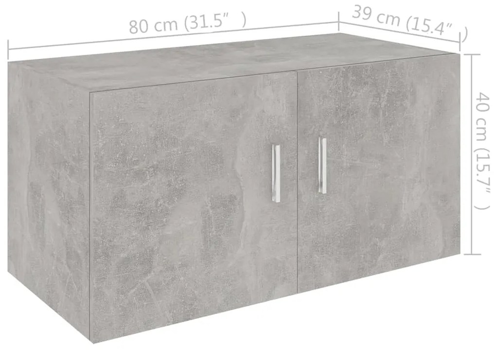 Armário de parede 80x39x40cm derivados madeira cinzento cimento