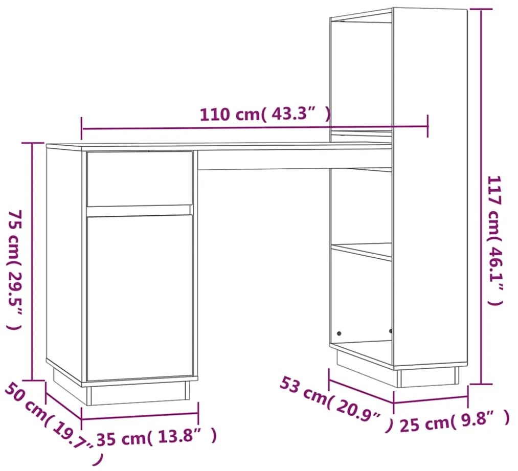 Secretária 110x53x117 cm pinho maciço castanho-mel