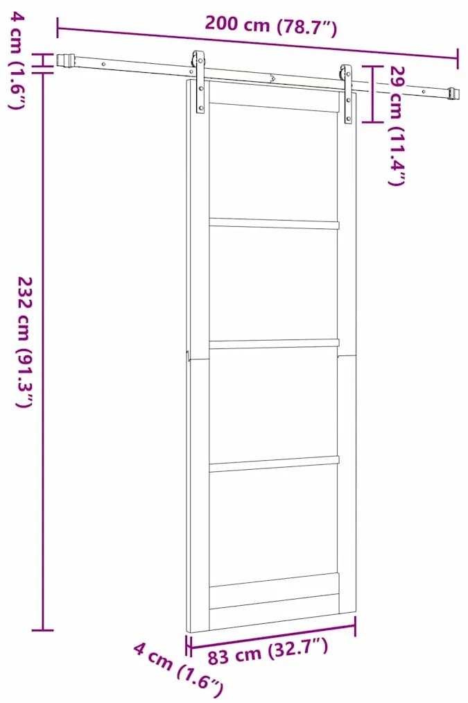 Porta Deslizante vidaXL com Conjunto de Ferragens Branco 83x232 cm Mad