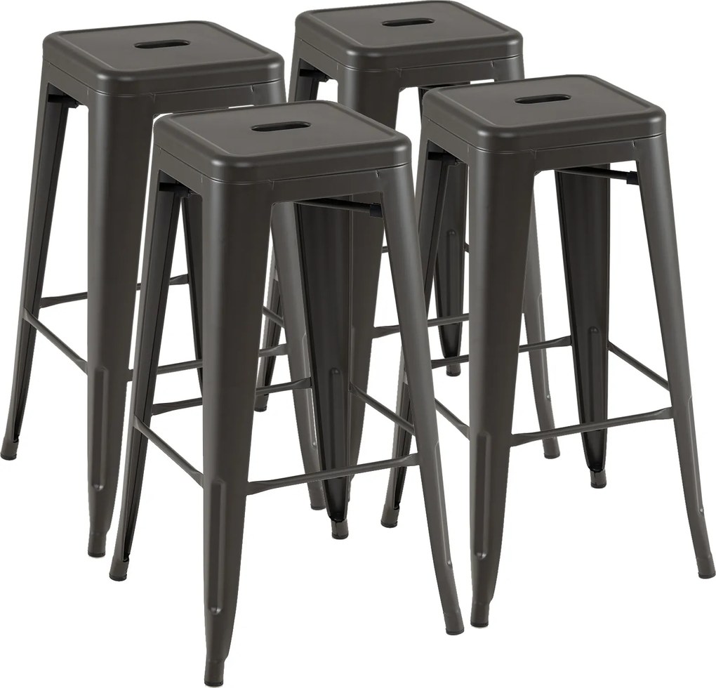 Conjunto de 4 Bancos de Bar (MESA NÃO INCLUIDA), 41 x 41 x 76 cm, Empilháveis, Cinzento