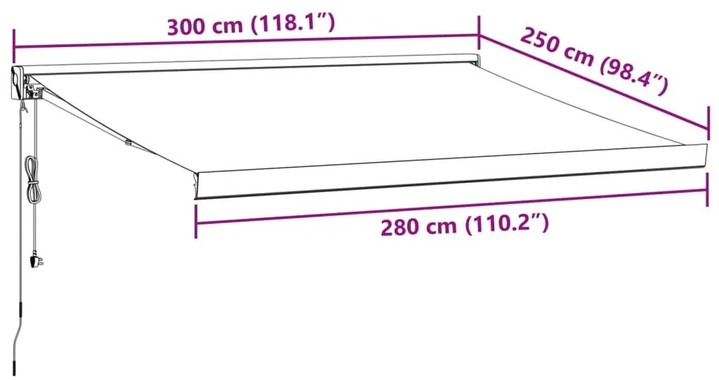 Toldo retrátil automático 300x250 cm castanho