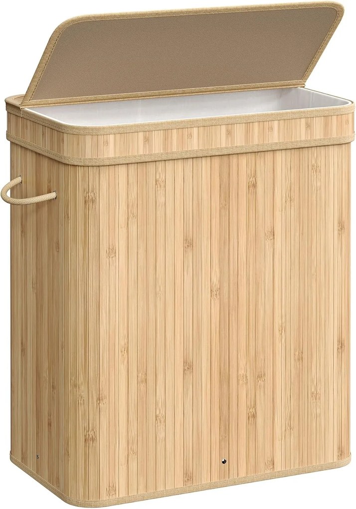 Cesto de lavandaria com tampa em bambu para roupa | SONGMICS | 54.5 x 34.5 x 61 cm | LCB063N01.