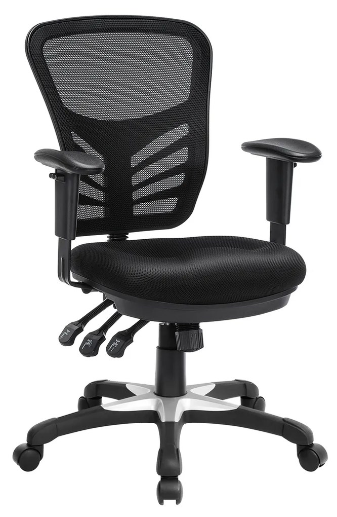Cadeira de escritório SONGMICS OBN52BK, cadeira giratória ergonômica, mesa de malha, altura ajustável, encosto, 3 alavancas de ajuste, suporte lombar e apoio de braço ajustável, feita de PU